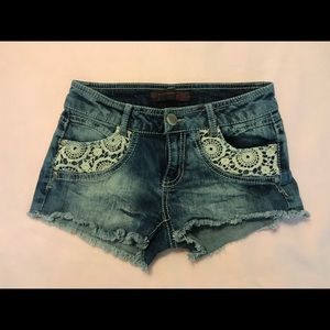 Denim Shorts with Lace Pockets